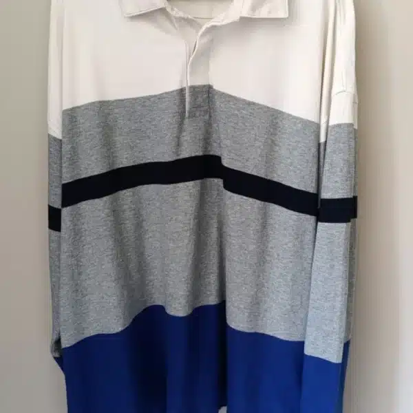 Polo Rugby Vintage – Riscas Brancas, Cinzentas e Azuis