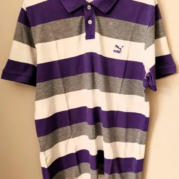 Polo Vintage Manga Curta – Roxo, Cinzento e Branco