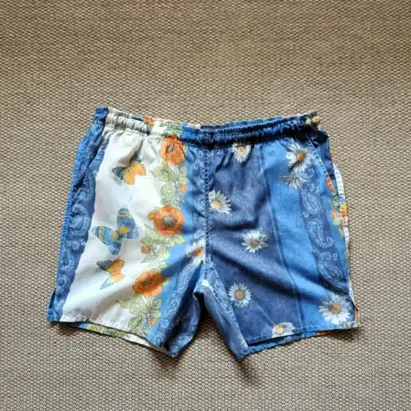 Calções Vintage – Azul, Branco e Laranja